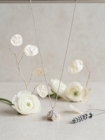 Elegant Silver-Tone Leaf Bloom Crystal Chain Pendant