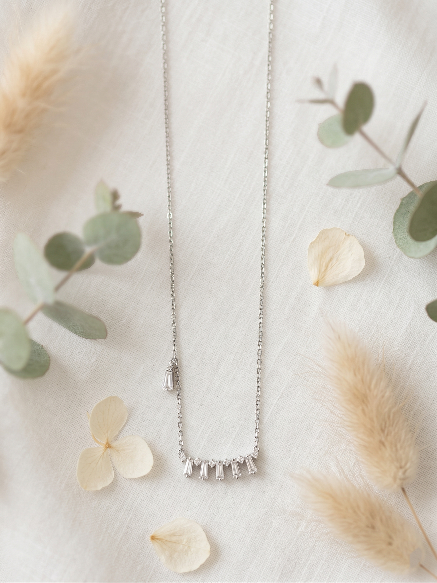 elegant silver-tone baguette crystal bar drop chain pendant