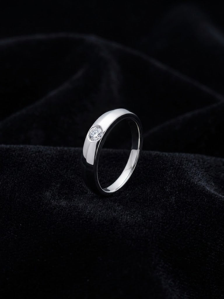 minimalist bezel-set solitaire sterling silver band