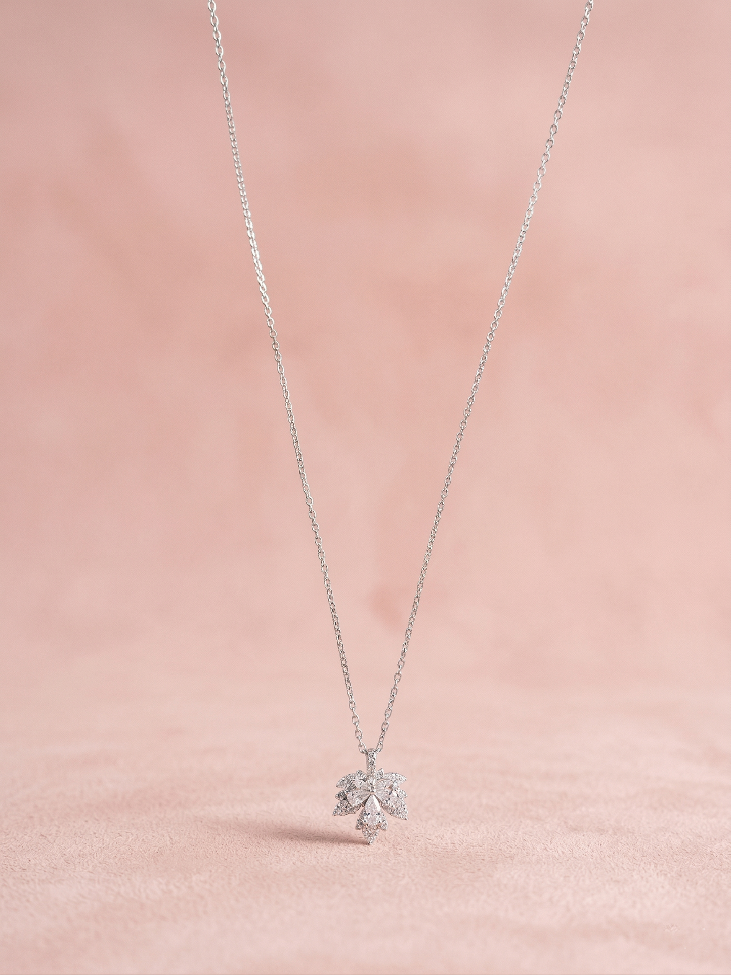 elegant silver-tone leaf bloom crystal chain pendant