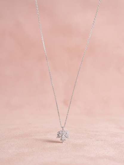 Elegant Silver-Tone Leaf Bloom Crystal Chain Pendant