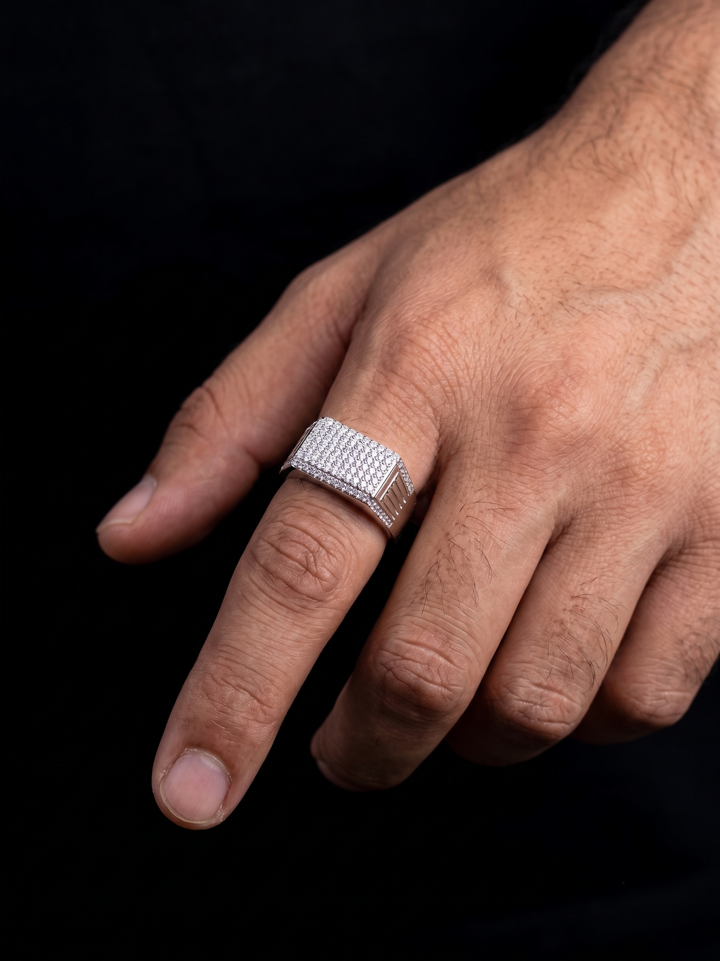 radiant pavé-encrusted sterling silver statement ring