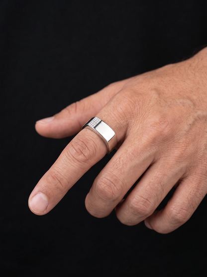 Minimalist Square Pavé Sterling Silver Band