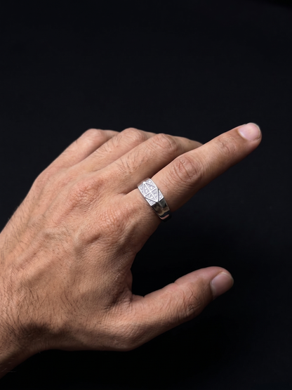 Geometric Triangle-Patterned Sterling Silver Statement Ring