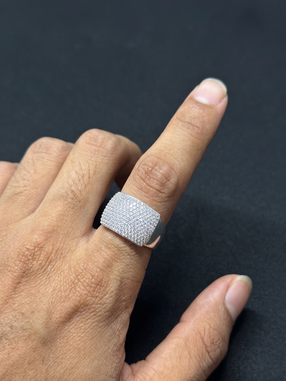 Radiant Pavé-Encrusted Wide Sterling Silver Band