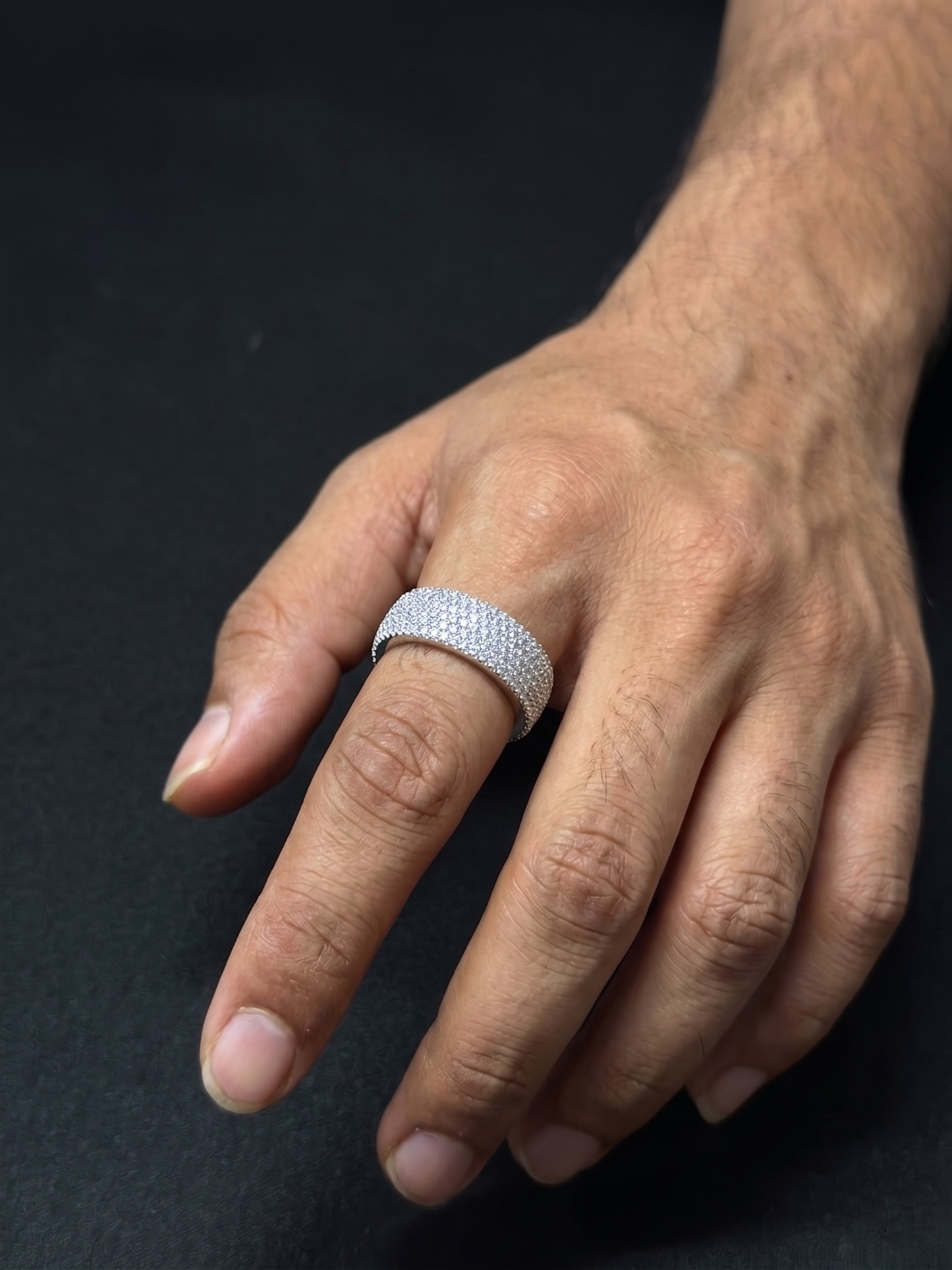 radiant multi-row pavé sterling silver eternity band