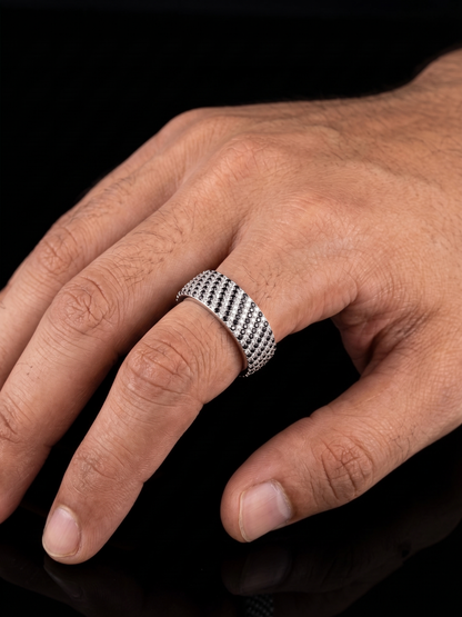 Contrast Pavé-Striped Sterling Silver Eternity Band