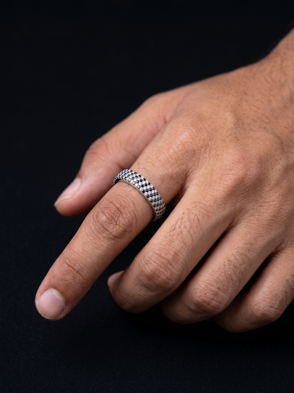 Contrast Pavé-Striped Sterling Silver Statement Band
