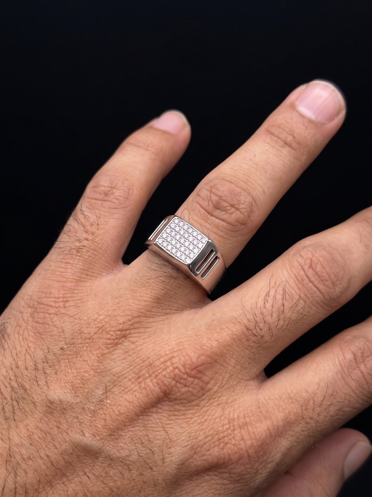 architectural pavé-encrusted sterling silver signet ring