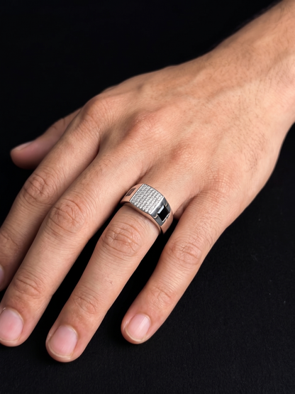 Bold Pavé & Onyx Accent Sterling Silver Signet Ring