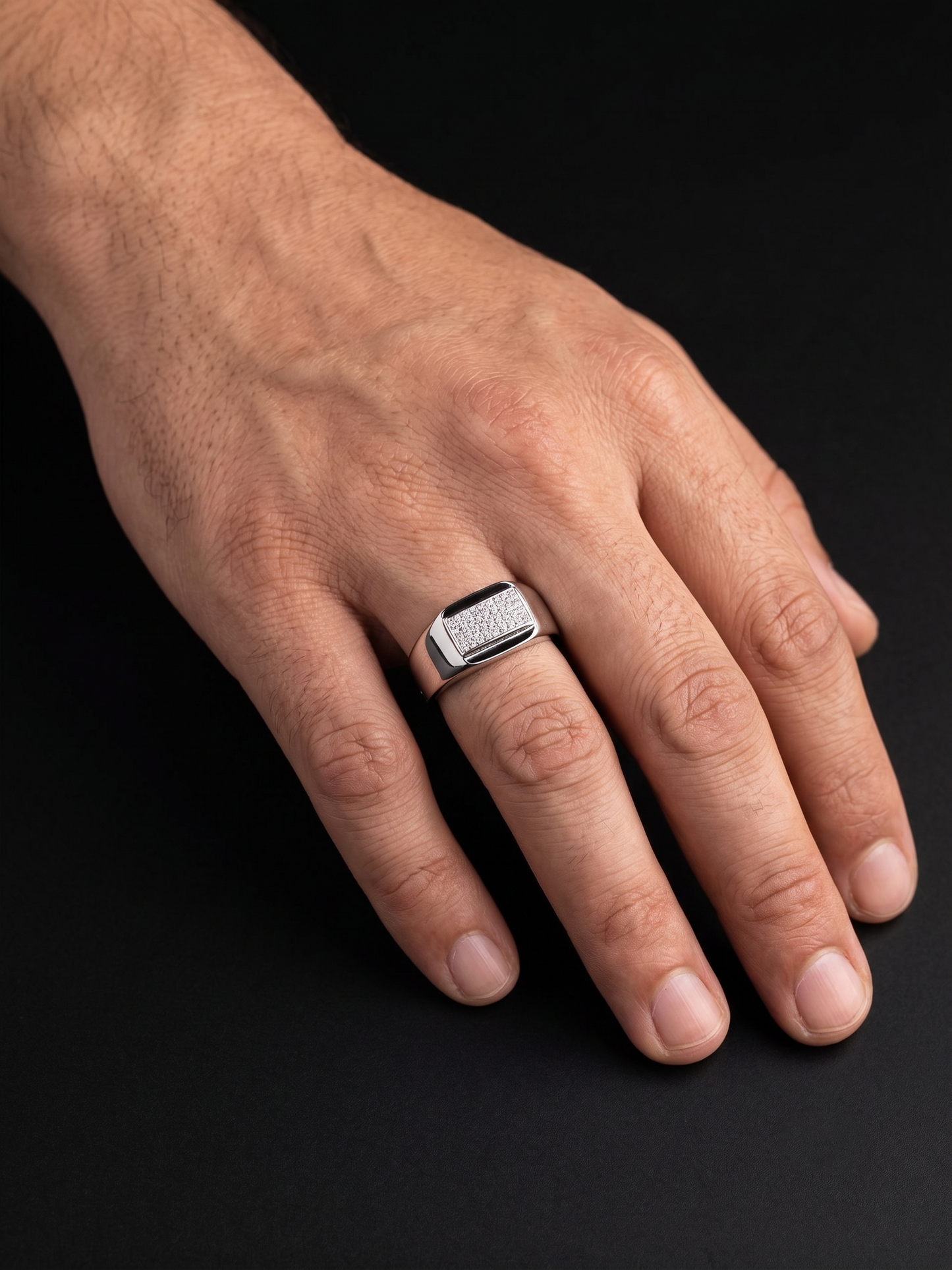 sleek enamel-framed pavé sterling silver signet ring