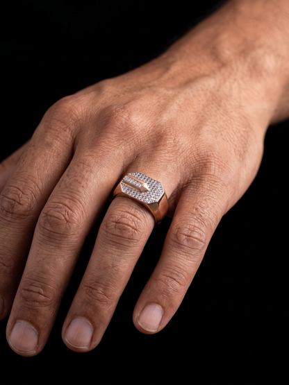 Geometric Pavé-Encrusted Sterling Silver Signet Ring