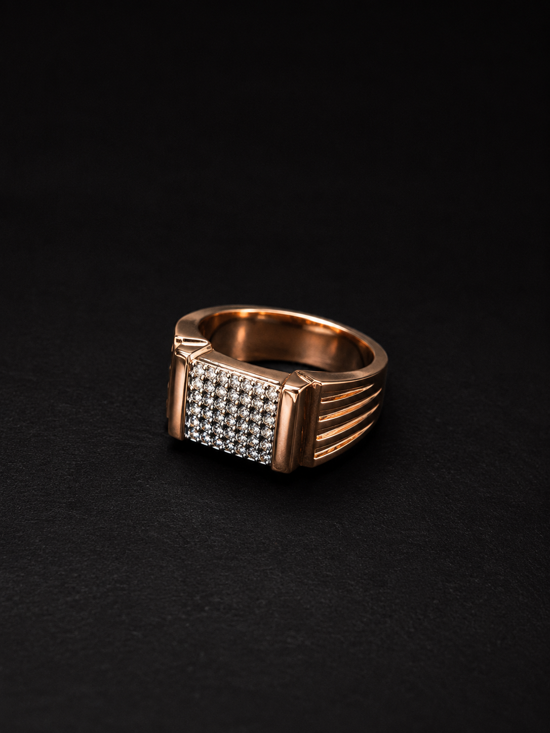 architectural pavé-encrusted rose gold-finished signet ring