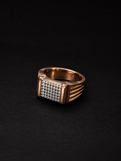 Architectural Pavé-Encrusted Rose Gold-Finished Signet Ring