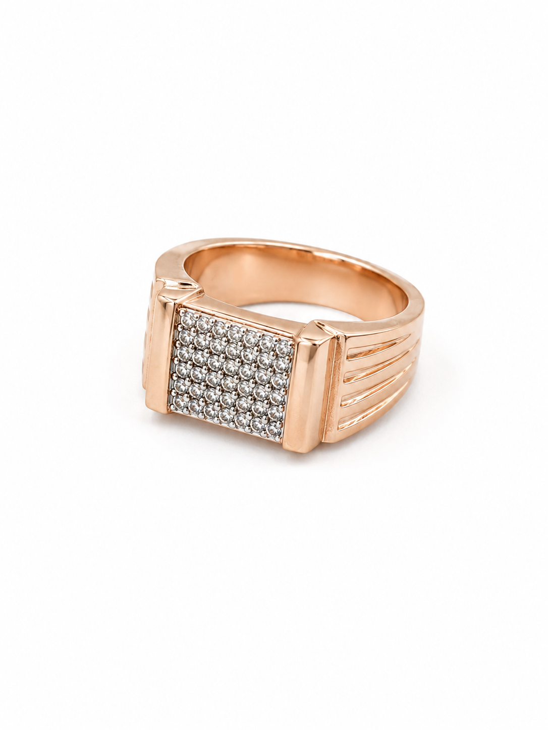 architectural pavé-encrusted rose gold-finished signet ring