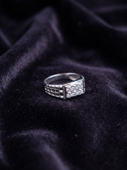 Geometric Lattice-Side Sterling Silver Statement Ring