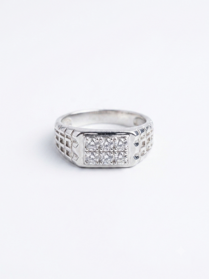Geometric Lattice-Side Sterling Silver Statement Ring