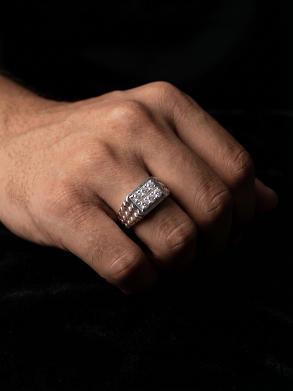 Geometric Lattice-Side Sterling Silver Statement Ring