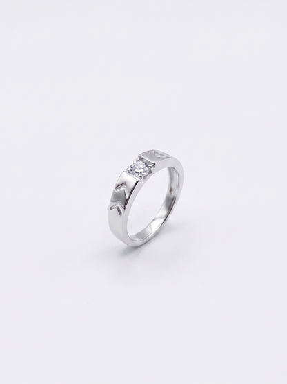 Geometric Chevron-Accented Sterling Silver Solitaire Band