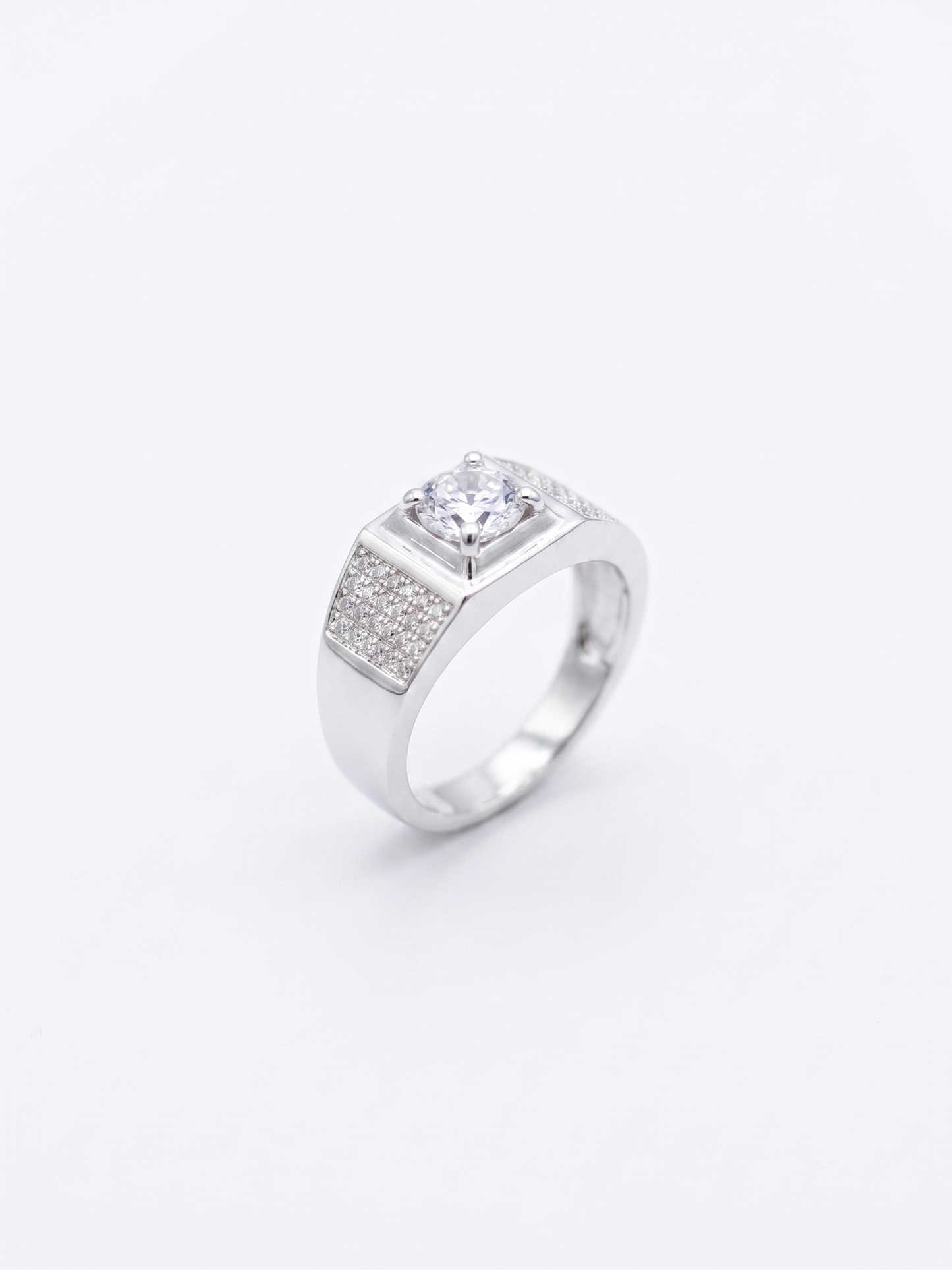 gra-certified moissanite solitaire pavé-accented signet ring