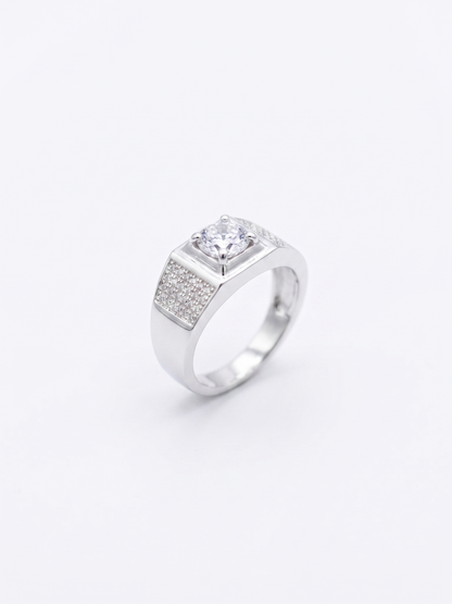 Gra-Certified Moissanite Solitaire Pavé-Accented Signet Ring