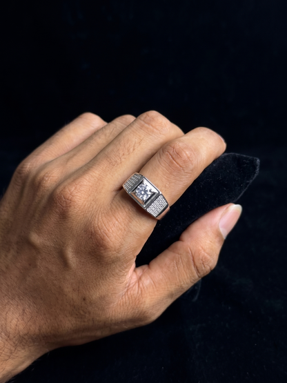 Gra-Certified Moissanite Solitaire Pavé-Accented Signet Ring