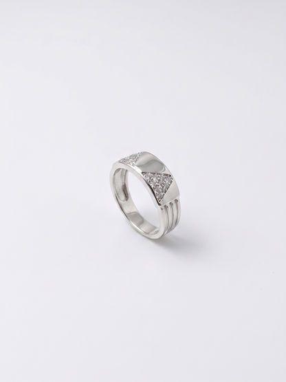 Geometric Triangle Pavé Sterling Silver Statement Ring