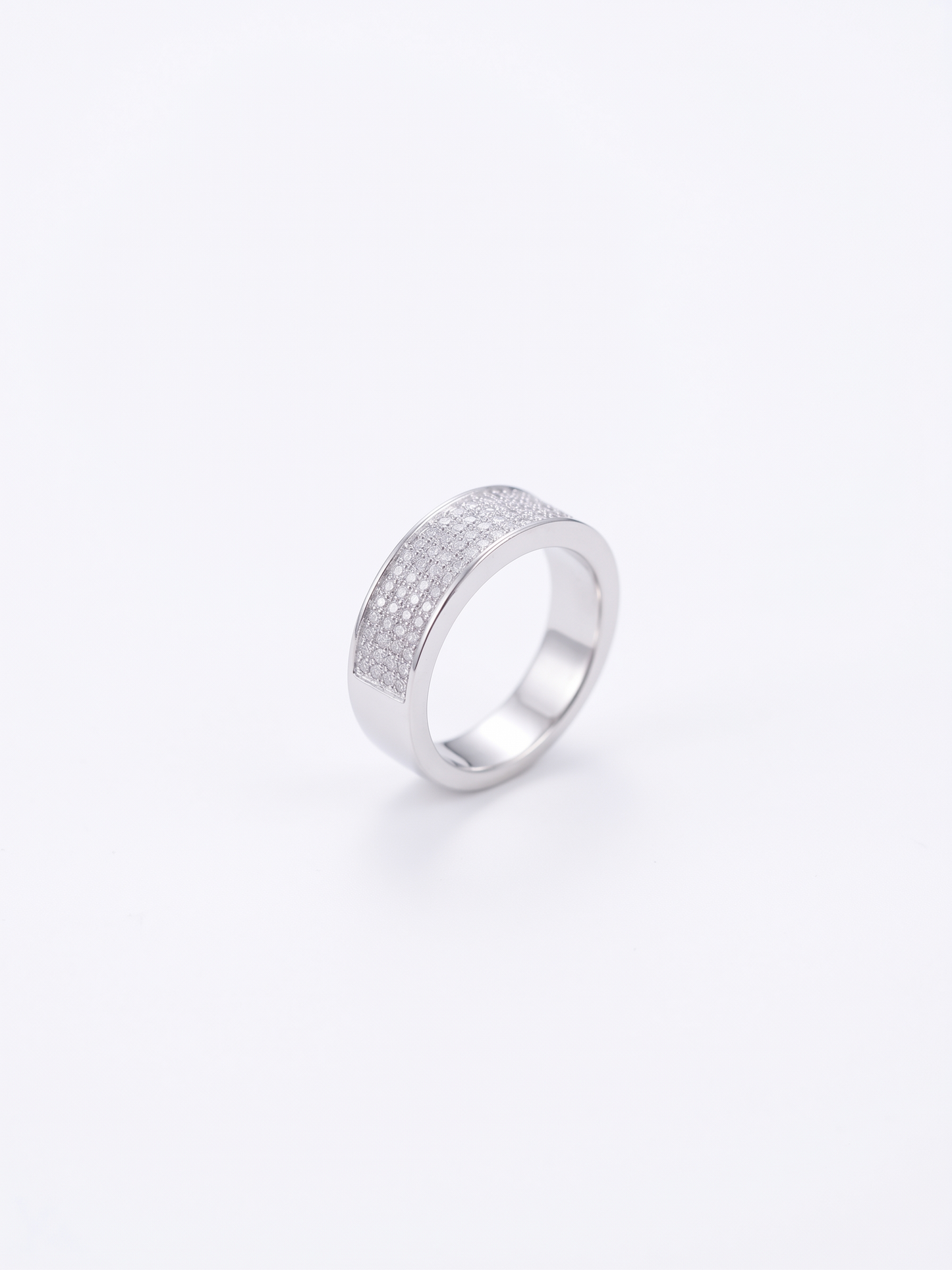 minimalist pavé-center sterling silver band
