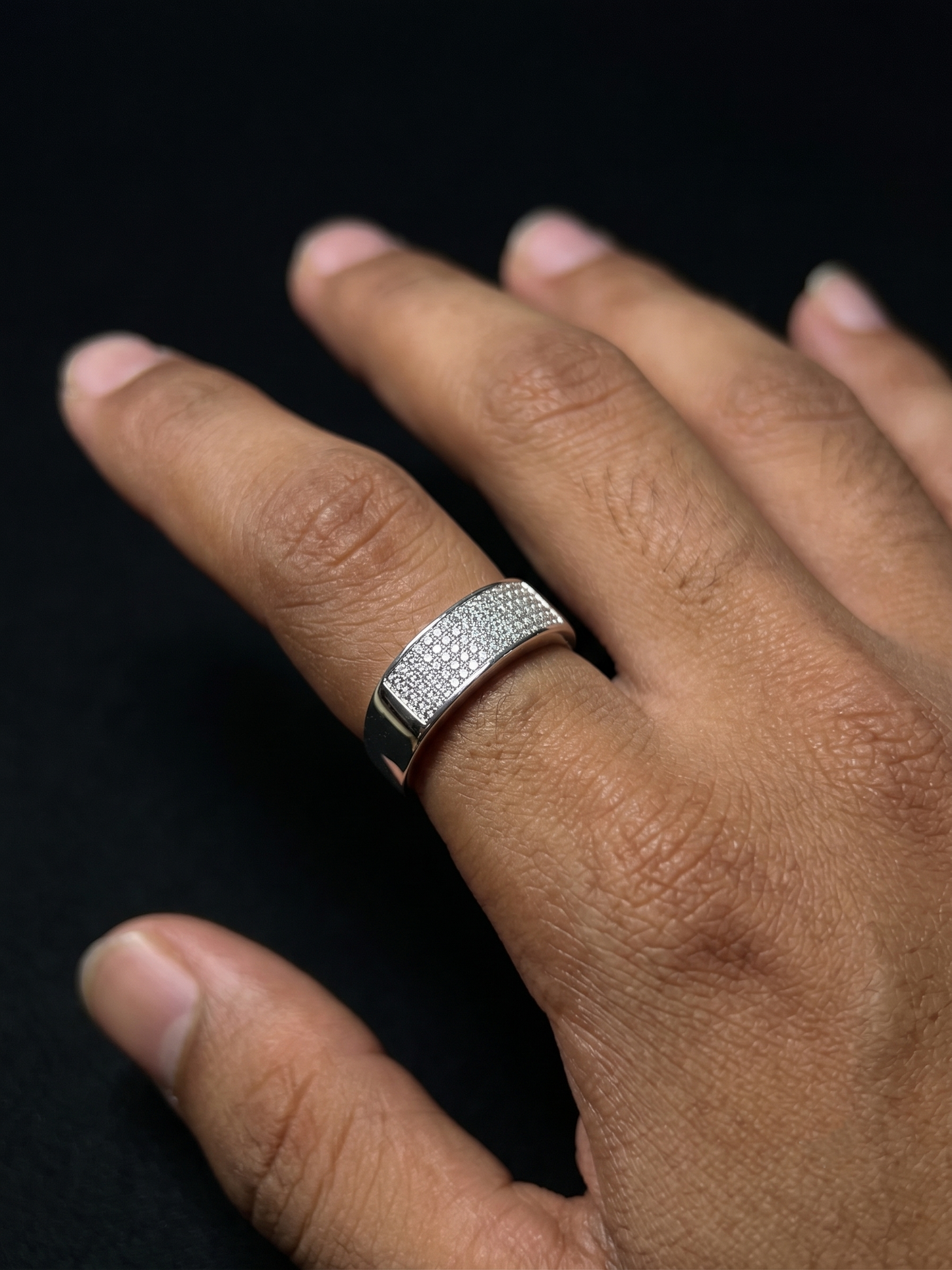 minimalist pavé-center sterling silver band