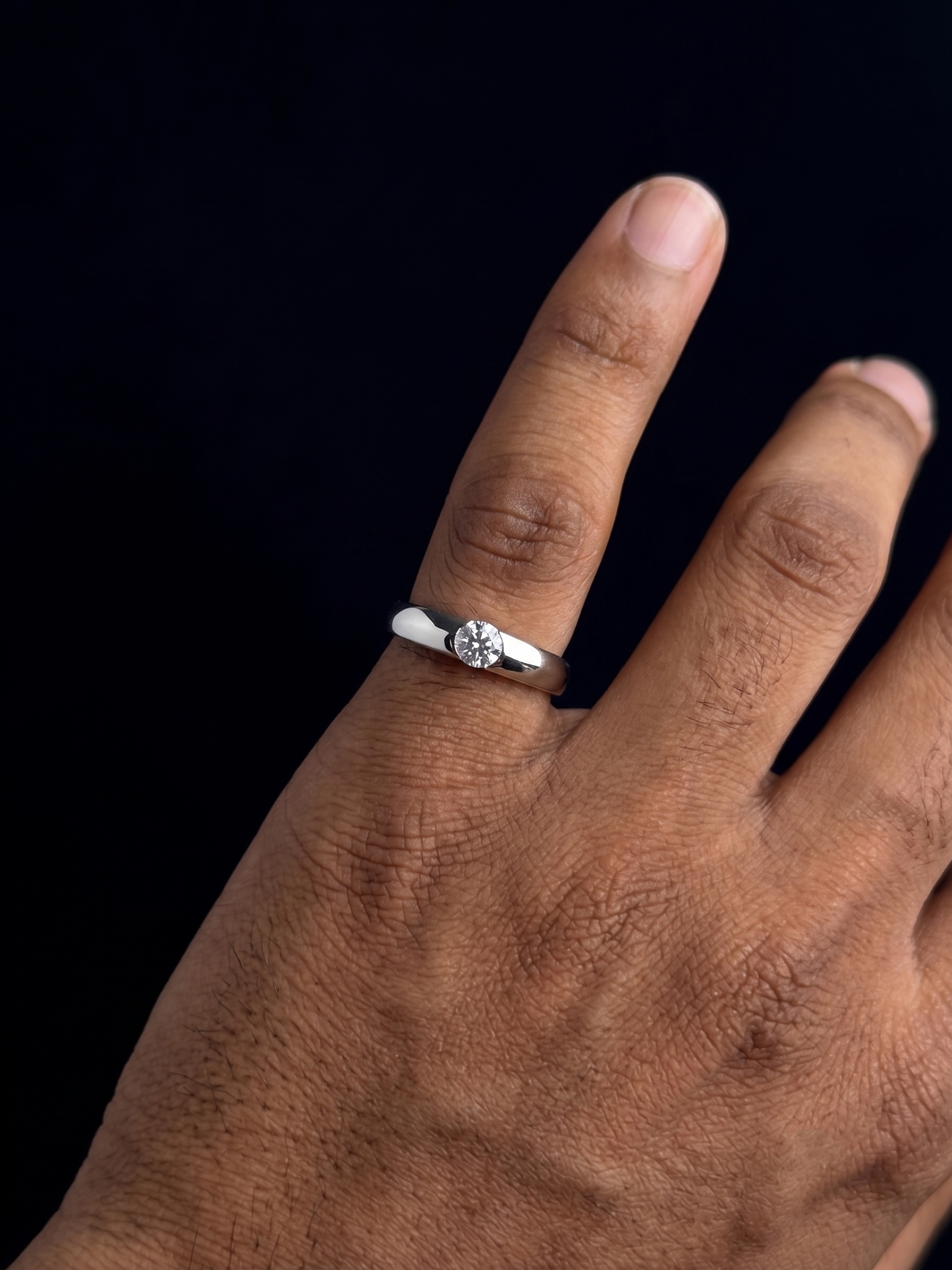 minimalist bezel-set solitaire sterling silver band