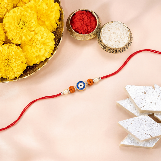 Rudraksha & Blue Meenakari Rakhi