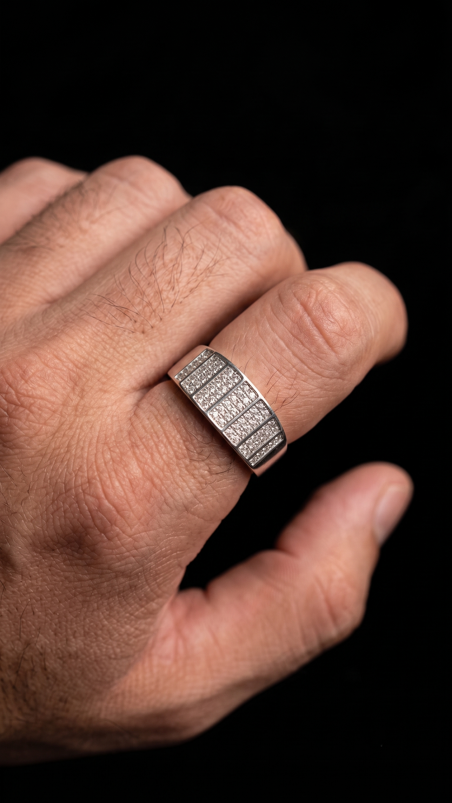 radiant pavé-set sterling silver band