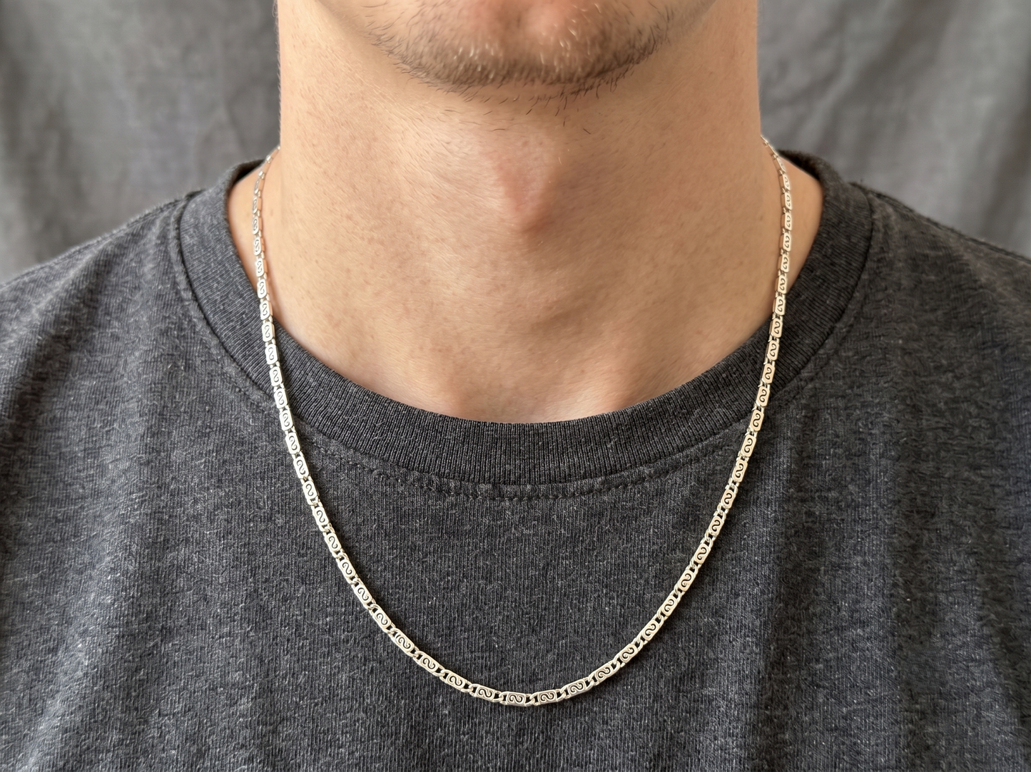 artisan textured link sterling silver chain