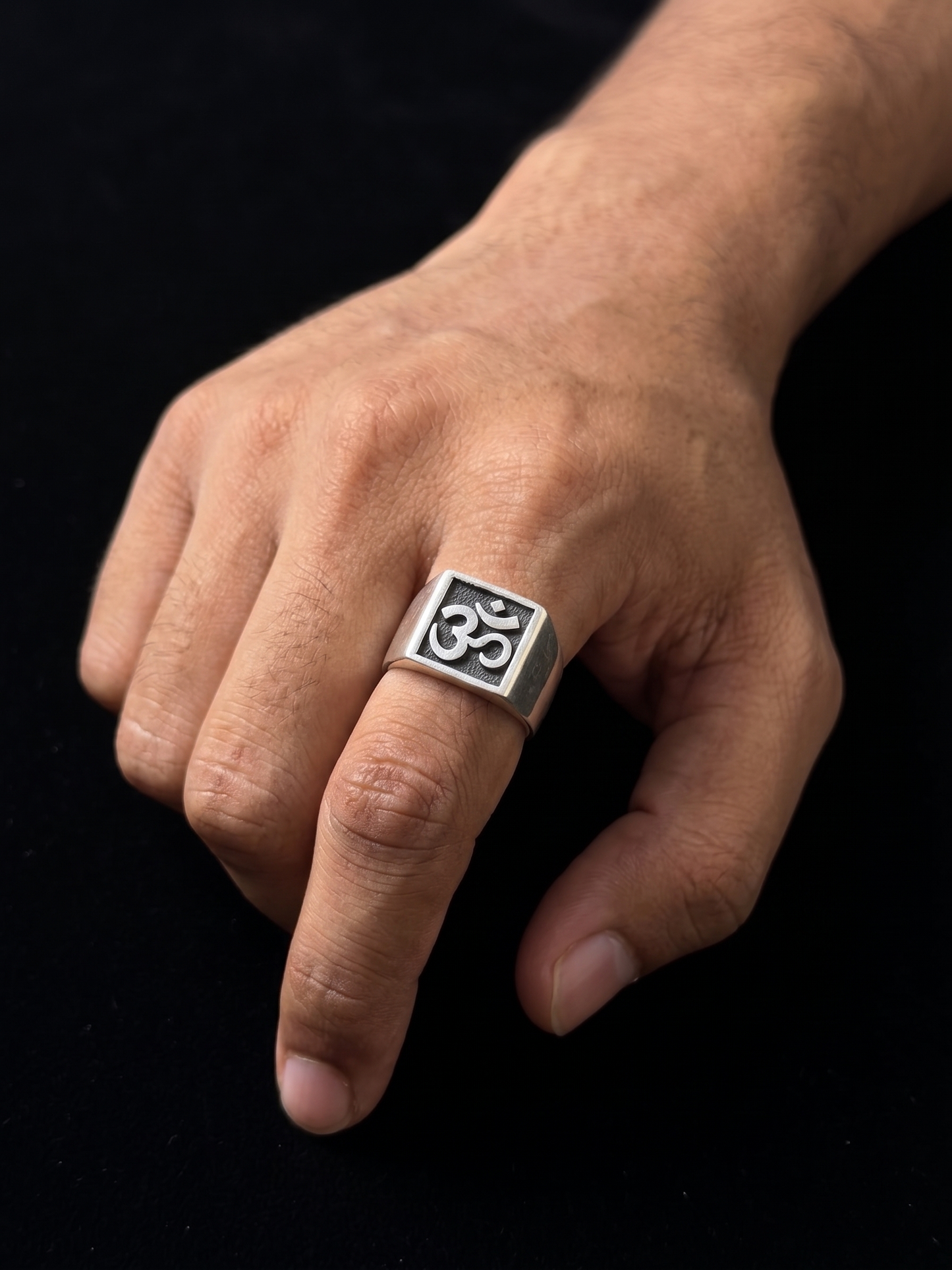 sacred om emblem sterling silver signet ring