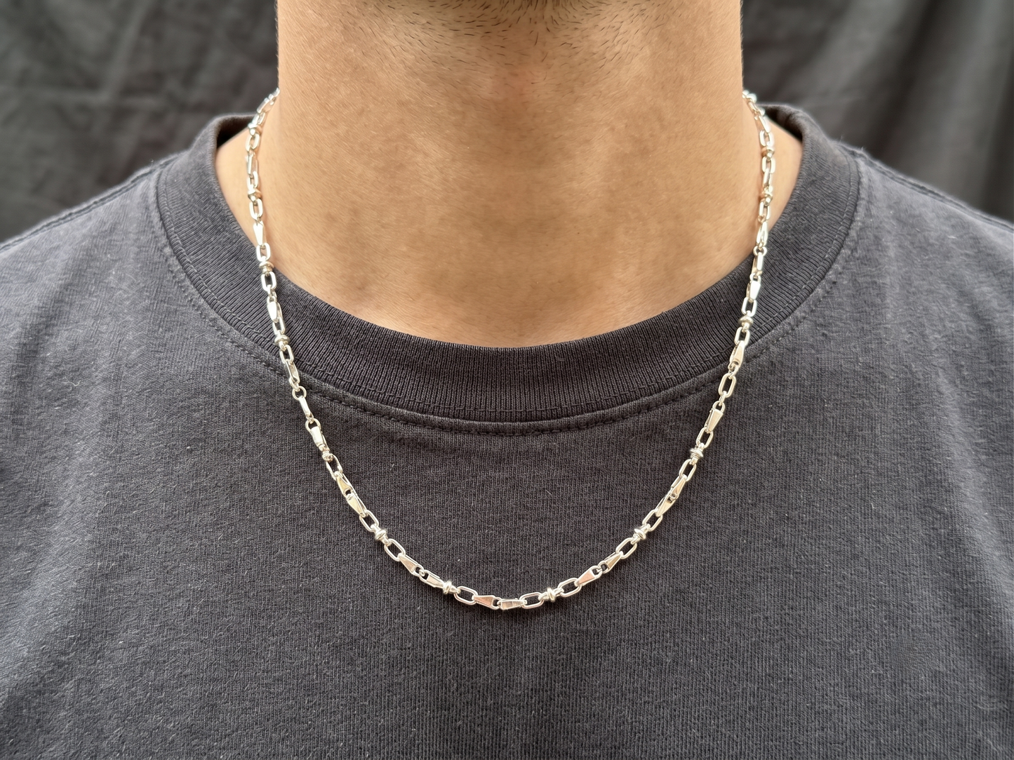 elegant geometric link sterling silver chain