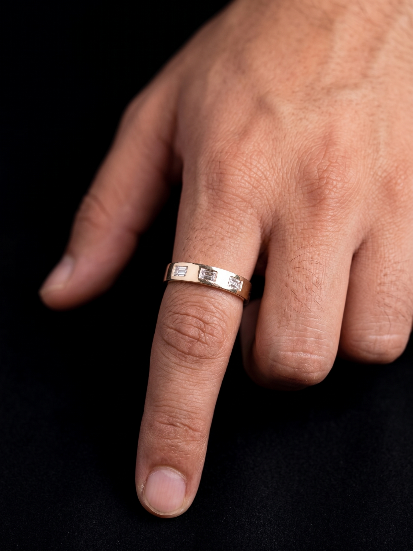 minimalist baguette-cut sterling silver band