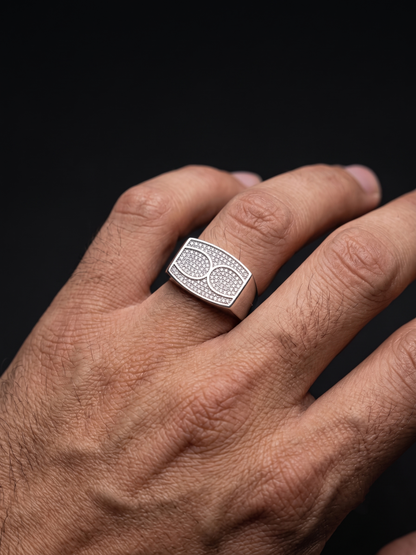 Pavé-Embellished Infinity Sterling Silver Signet Ring