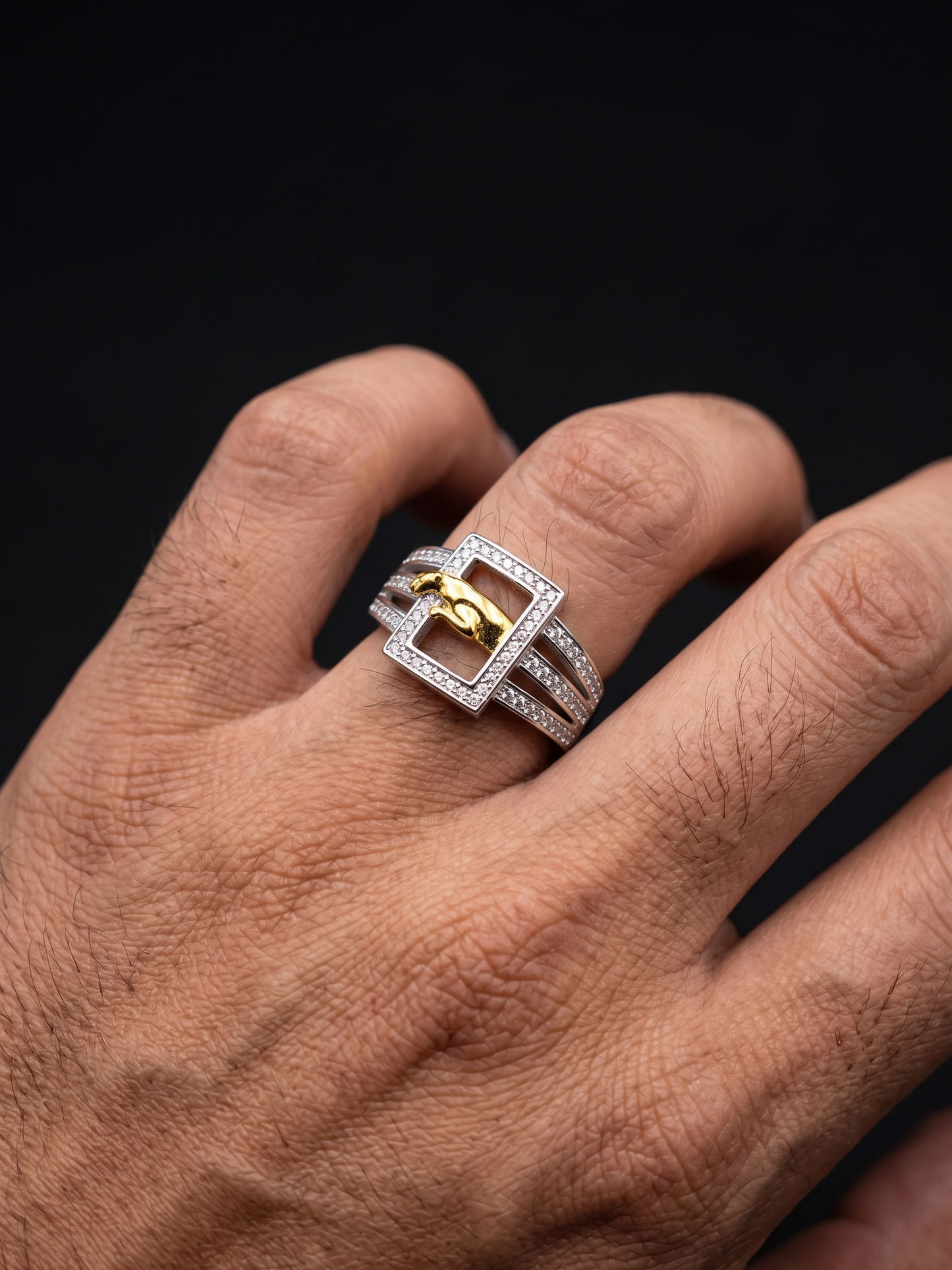 jaguar crest sterling silver statement ring