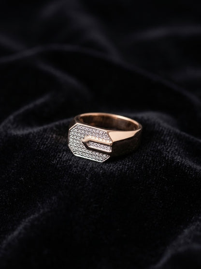 Geometric Pavé-Encrusted Sterling Silver Signet Ring