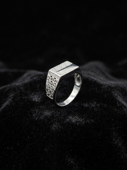 Architectural Pavé-Split Sterling Silver Signet Ring