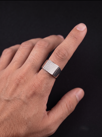 Bold Pavé-Encrusted Sterling Silver Signet Ring