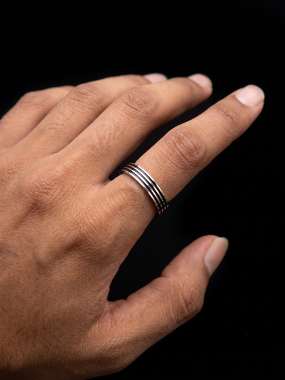 Contemporary Triple-Groove Sterling Silver Band