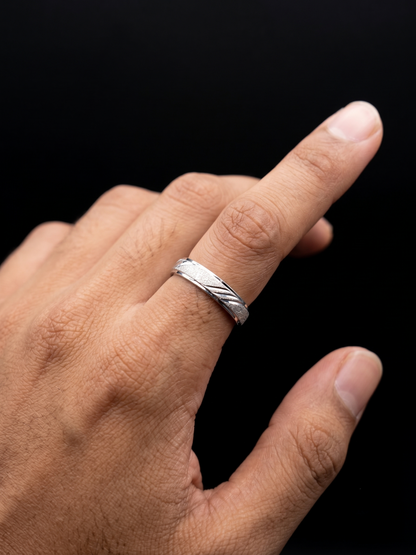 Textured Diagonal-Groove Sterling Silver Band
