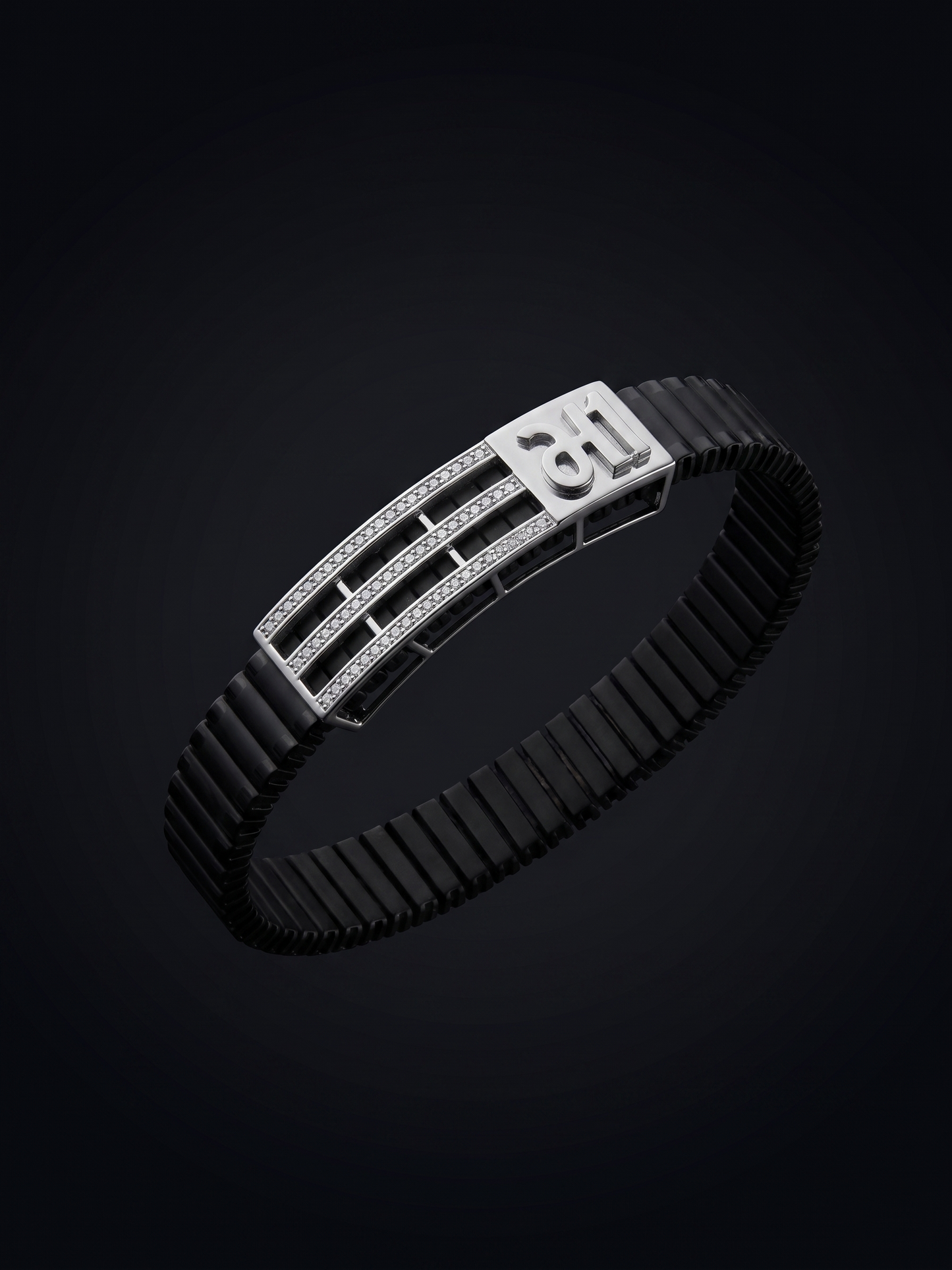 sporty linear pavé black band bracelet