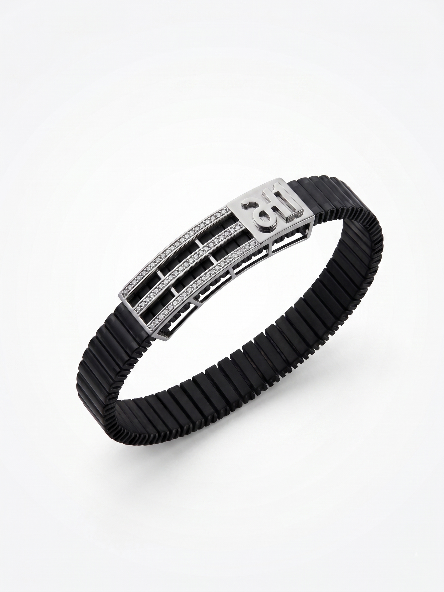 sporty linear pavé black band bracelet