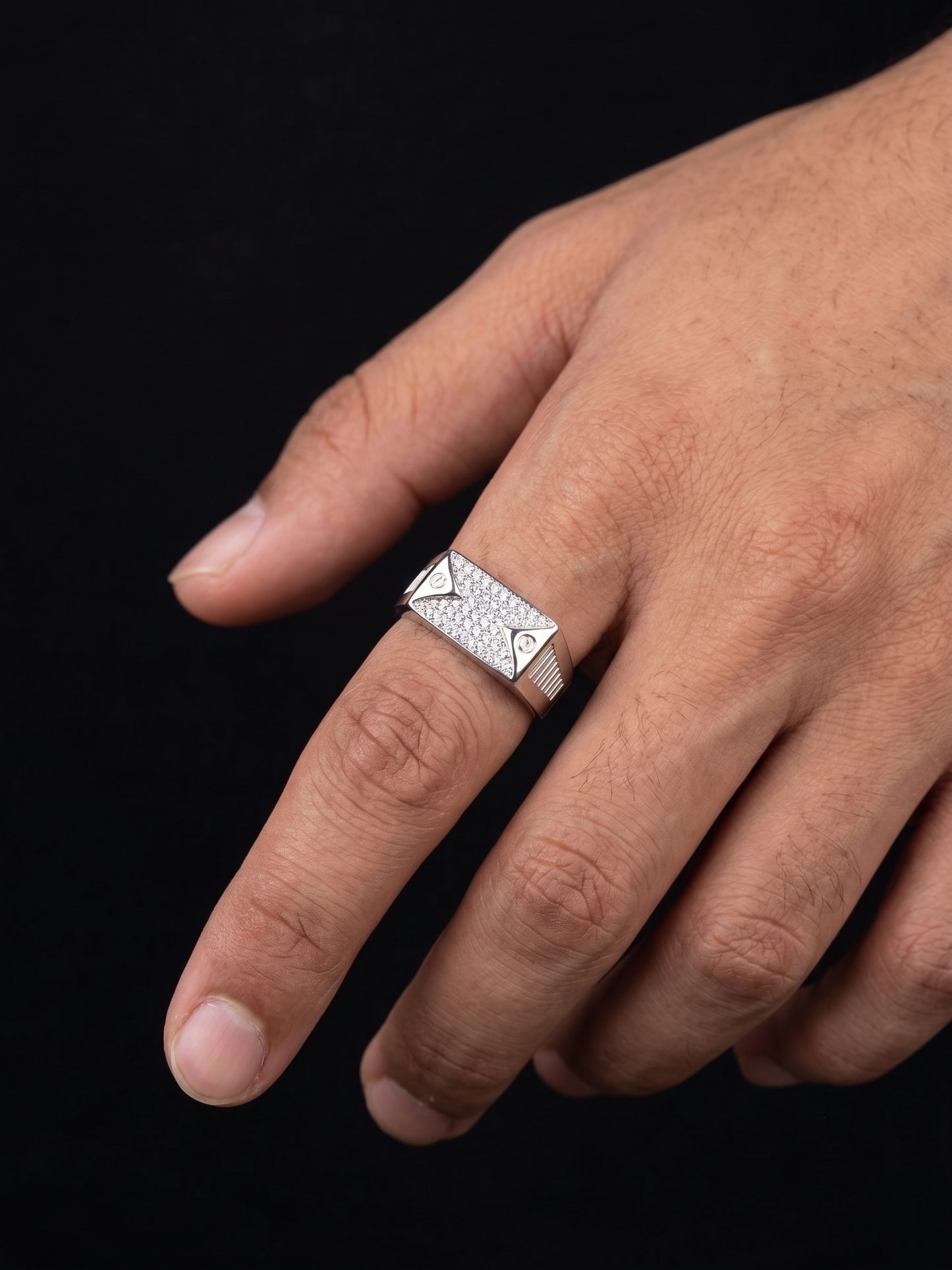 geometric pavé-encrusted sterling silver statement ring