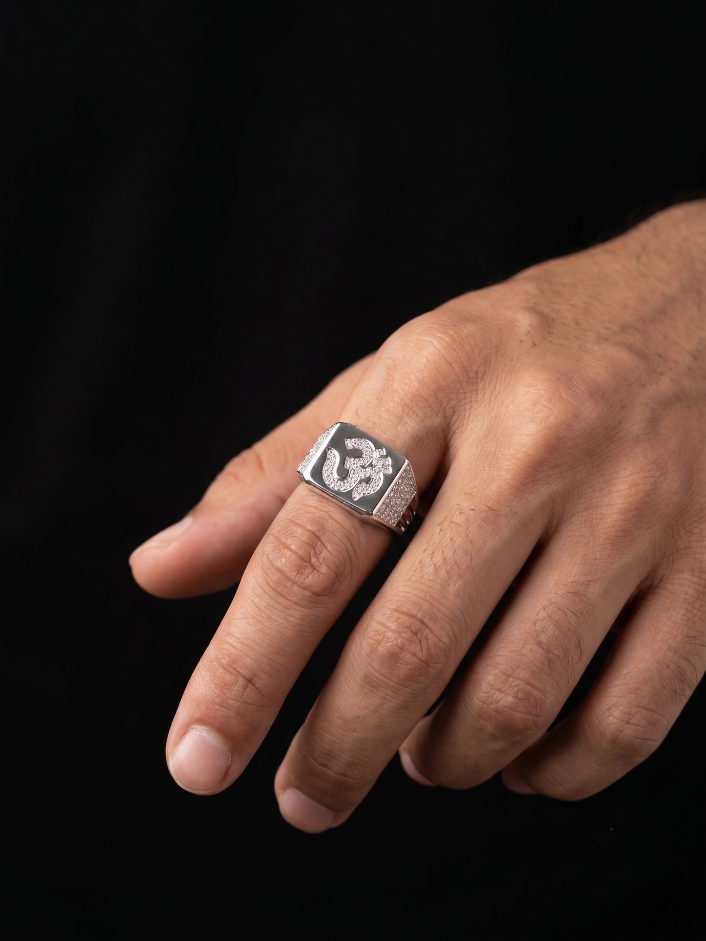 pavé-embellished sacred om signet ring