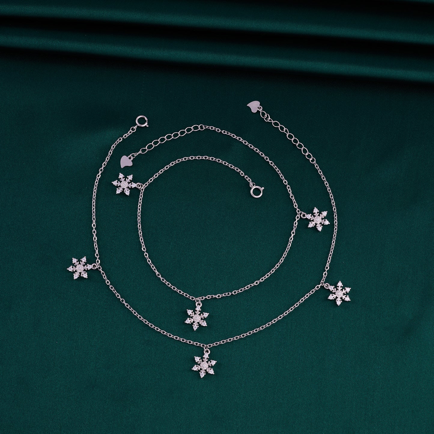 sparkling snowflake drop dangle anklet in 92.5 sterling silver