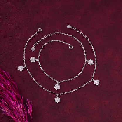 Sparkling Charm Drop Dangle Anklet in 92.5 Sterling Silver