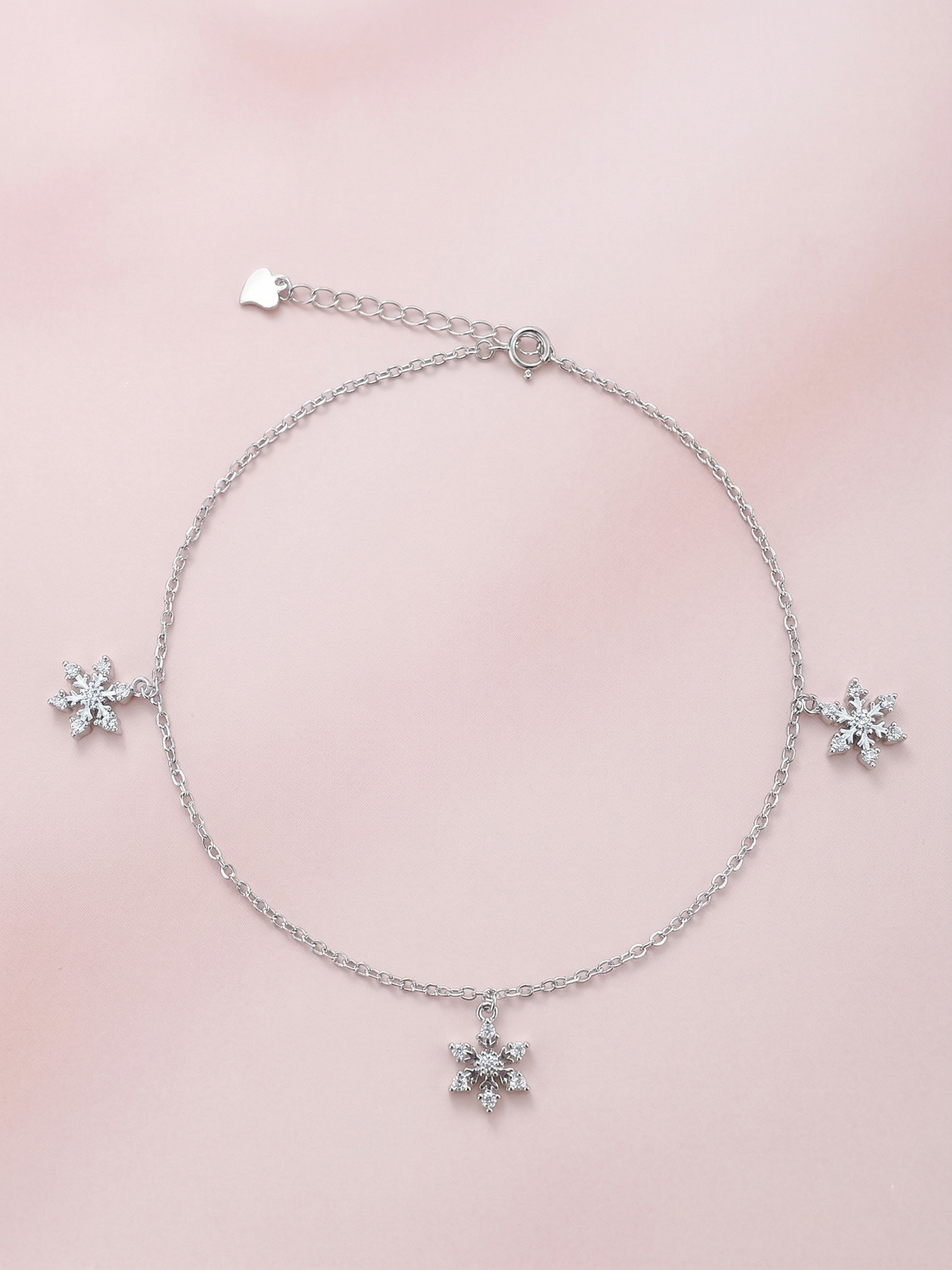 sparkling snowflake drop dangle anklet in 92.5 sterling silver